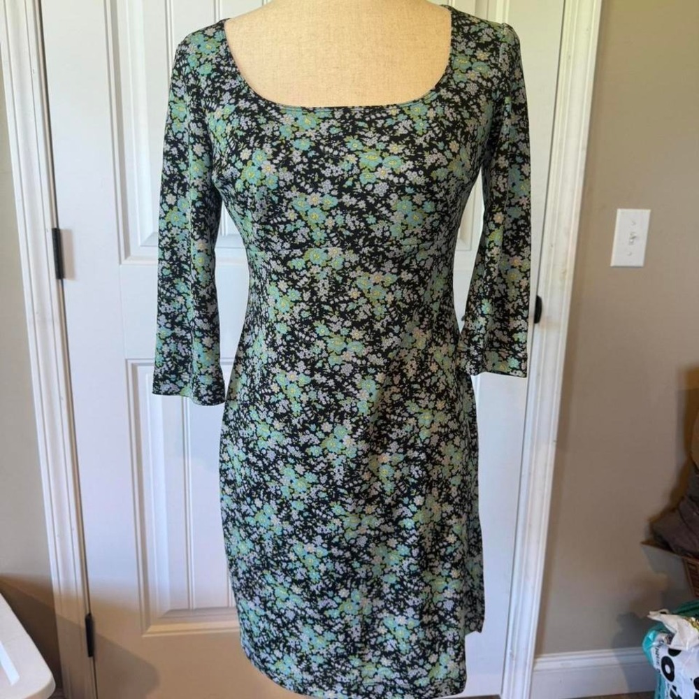 Rampage Floral Print Mini Dress Square Neck 3/4 Sleeve Women's Size S